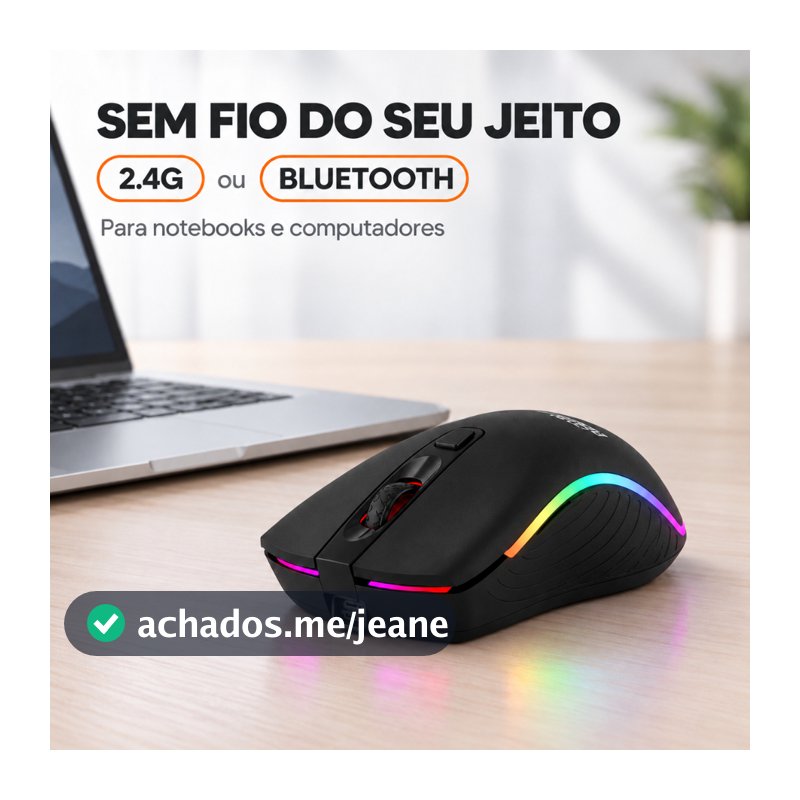 Mouse Sem Fio Gamer Recarregável Bluetooth 2.4G LED RGB Silencioso Ergonômico Notebook PC Tablet