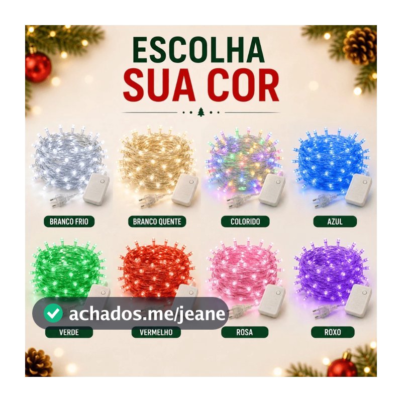 Pisca Pisca Natal Cordão 100 Leds 10m 8 Funções Varias Cores 110v/220V