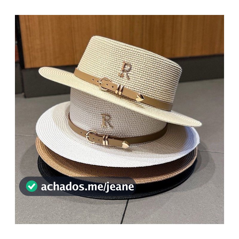 Chapéu Palheta Boater com Fivela Ajustável para Praia, Piscina e Moda Verão Letra R ou Liso