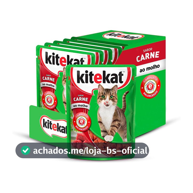 Kit 12 un. Ração Úmida Kitekat Sachê Gatos Adultos Carne ao Molho 70g