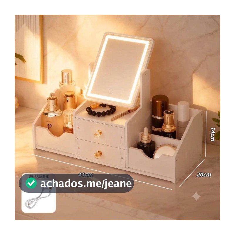 Organizador De Maquiagem Com Espelhos Com 2 Gavetas