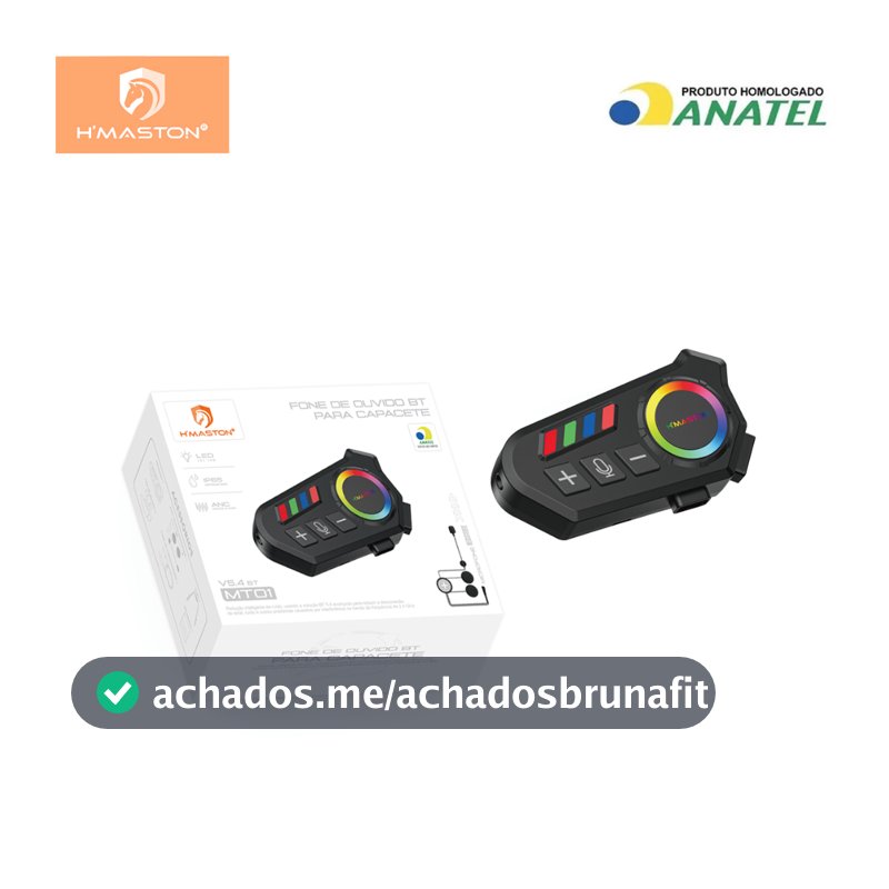 H'maston MT01 Fone de ouvido bt  para capacete 40 horas IP65 TIPO-C  Bluetooth  LED
