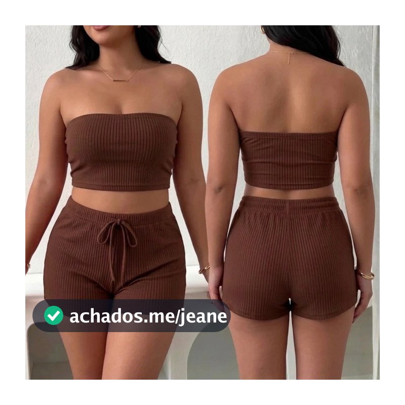 Conjunto Plus Size Feminino Cropped e Short Conjunto Feminino Verão Canelado Top e Shorts Duas Peças Tamanho 36 ao 58