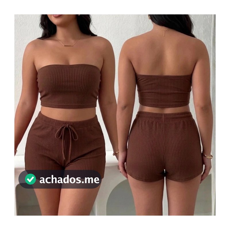 Conjunto Plus Size Feminino Cropped e Short Conjunto Feminino Verão Canelado Top e Shorts Duas Peças Tamanho 36 ao 58