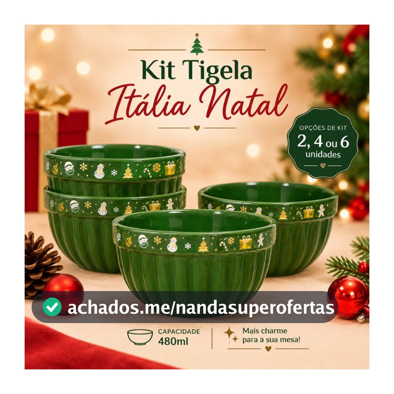 Tigéla Natal Italia Cerâmica 480ml Feliz Natal Bowl Cumbuca Sopas Caldos Sobremesas