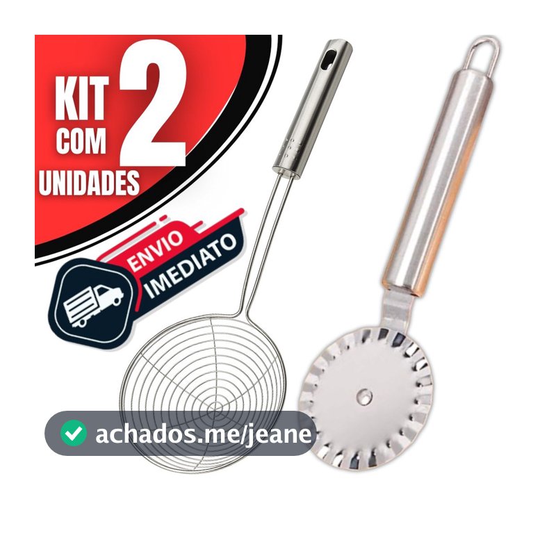 Kit 2 Escumadeiras De Fritura + Carretilha de Fechar Pastel | Utensílios Cozinha em Aço Inoxidável