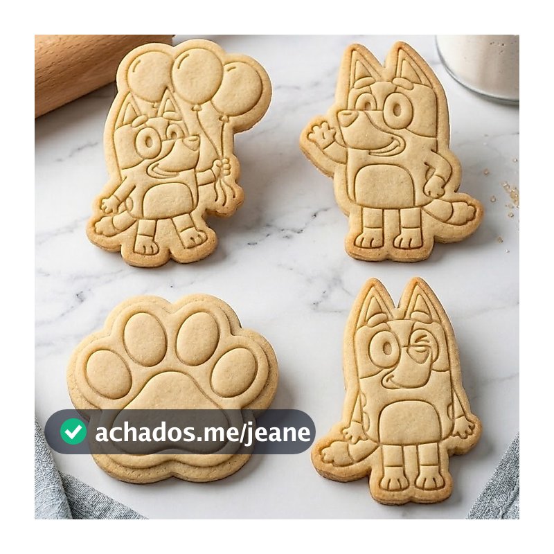 Kit Cortador Molde Tema Bluey Para Biscoitos, Bolachas, Massinhas Com 4 peças Infantil Confeitaria