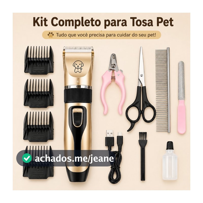 Máquina de Tosa para Pets Sem Fio Kit 11 Completo Aparador de Pelos Cães e Gatos Recarregável USB Silenciosa