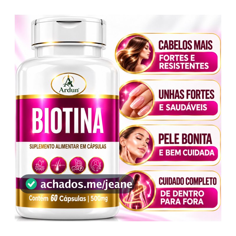 Biotina Original Cabelo Unhas e Pele 100% Pura 60 Cápsulas - POTE PARA 30 DIAS