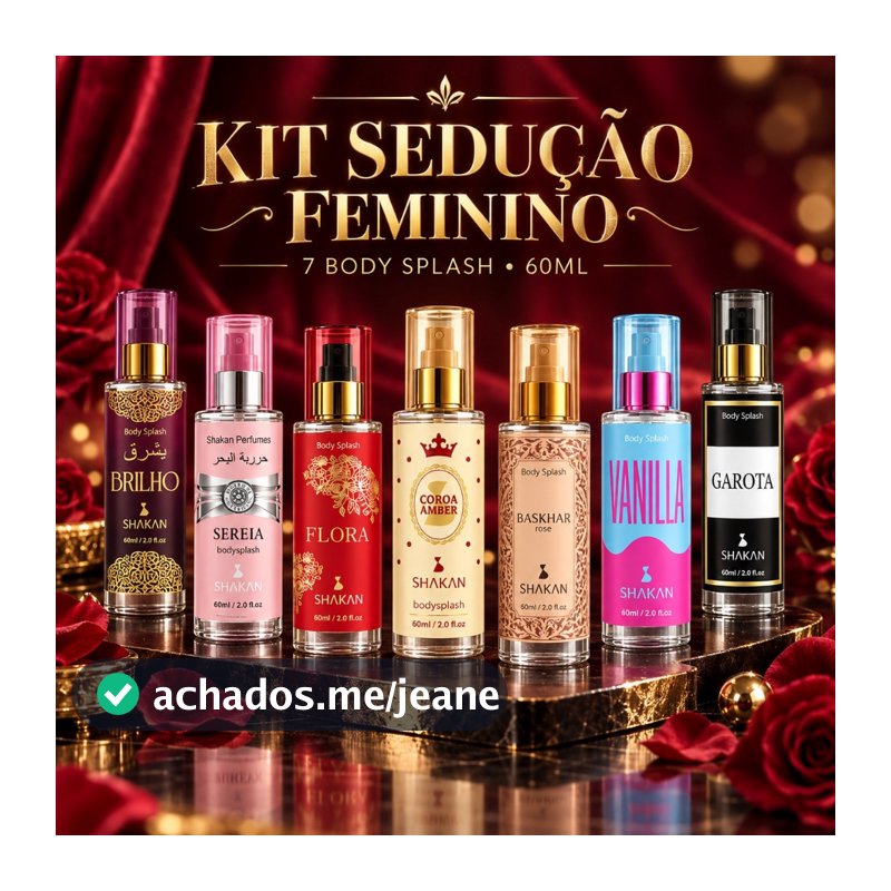 Kit 7 Body Splash Feminino Shakan 60ml Perfume Corporal Fragrâncias Doces Marcantes Sedução Presente Feminino leve e doc