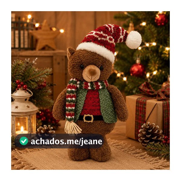 Urso De Natal Pelúcia Natalino Com Colete 36cm Decoração