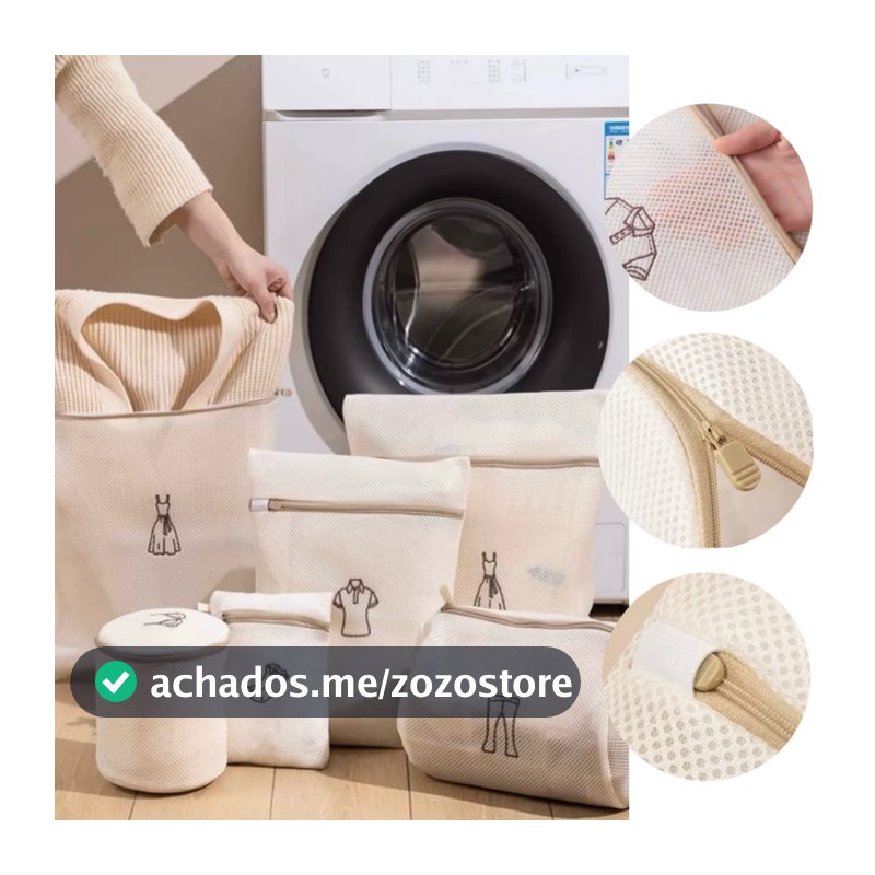 Kit 6 Sacos Lava Roupa Facil Para Máquina de Lavar Delicadas  Íntimas Organizador de Roupas Ziper