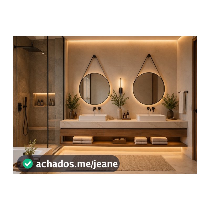 Kit 2 Espelhos Redondos Adnet 50cm com Alça de Couro com Suporte Decorativo para Banheiro, Sala, Quarto, Lavabo e Hall