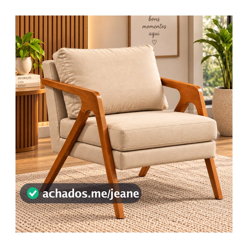 Poltrona Mona Decorativa Reforçada Cadeira Para Recepção Clinica e Sala Jantar Luxo em Linho Pés Madeira Maciça Moderna