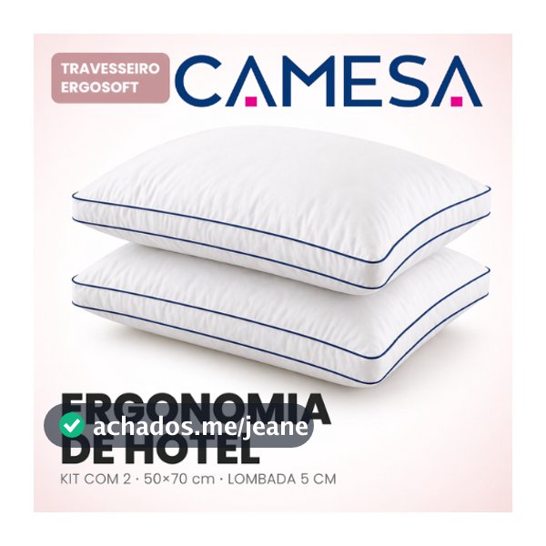 Kit 2 Travesseiros Camesa Ergosoft 50x70 Macio Antialérgico Fibra Siliconizada Qualidade Premium