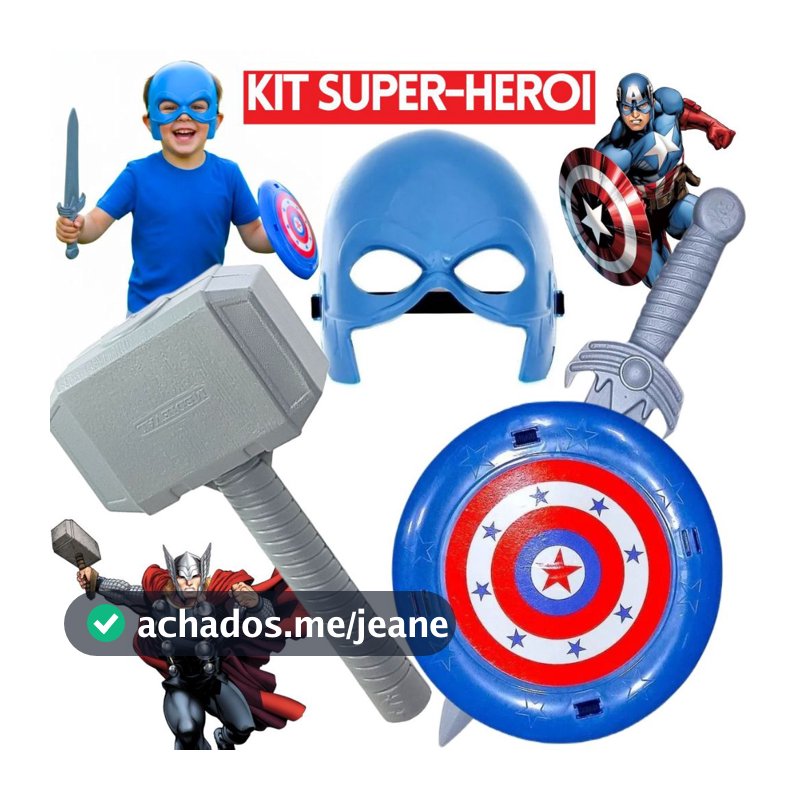 Espada Com Escudo + Mascara Brinquedo Infantil America Heroi Martelo Thor