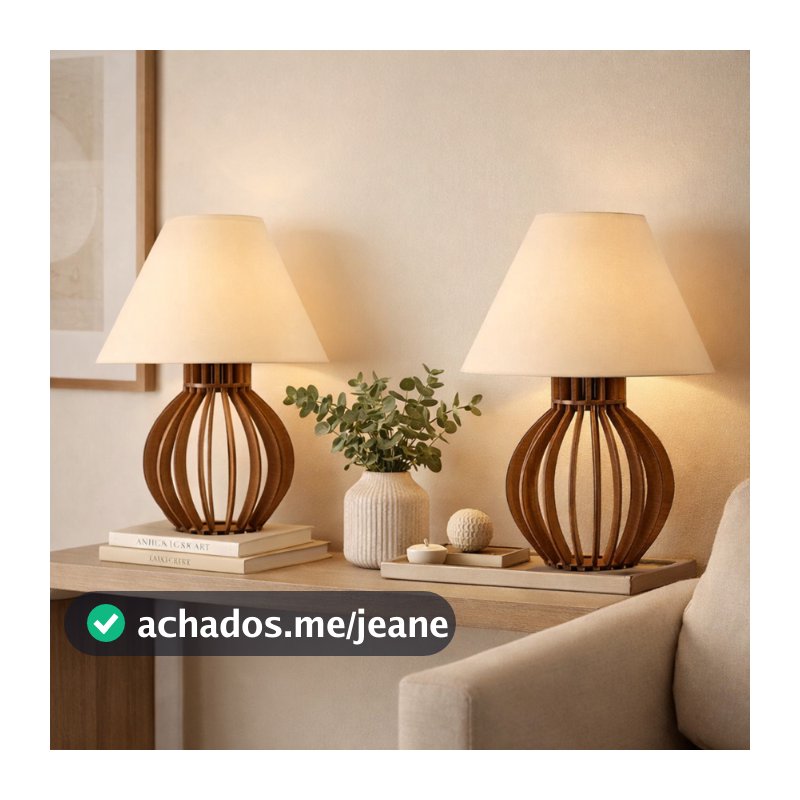 Kit 2 Abajur Clássico Cabeceira Criado Mudo Quarto Madeira Marrom Decoração