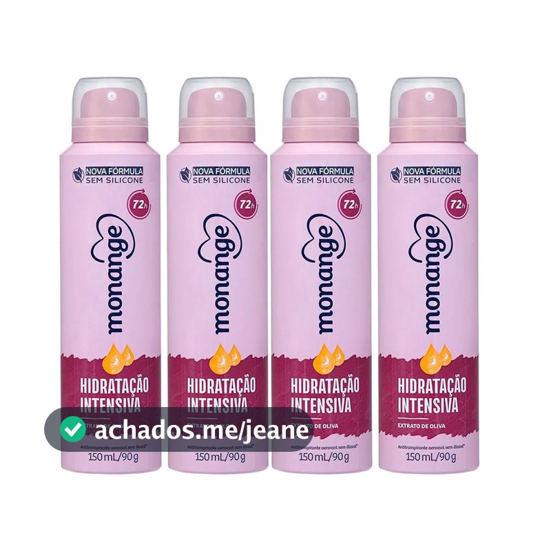 Kit Desodorante Aerossol Monange Feminino Hidratação Intensiva 150ml - 4 Unidades