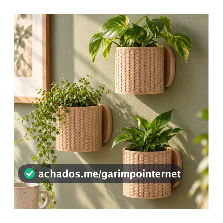 Vaso Suspenso Floreira de Parede Cesta Trançada para Plantas Suculenta Pendente Decoração Varanda Sala Kit