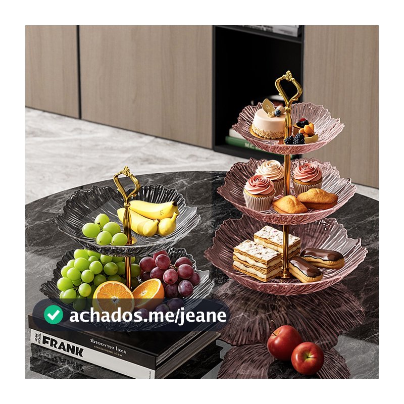 Bandeja de frutas multicamadas com padrão de pétalas de luxo leve, mesa de centro para sala de estar, bandeja de frutas