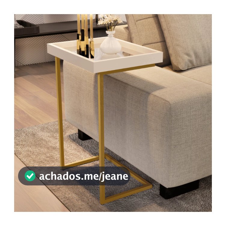 Mesa de Apoio Lateral Luxo de Sofá com Espelho 4774 Perola Off White