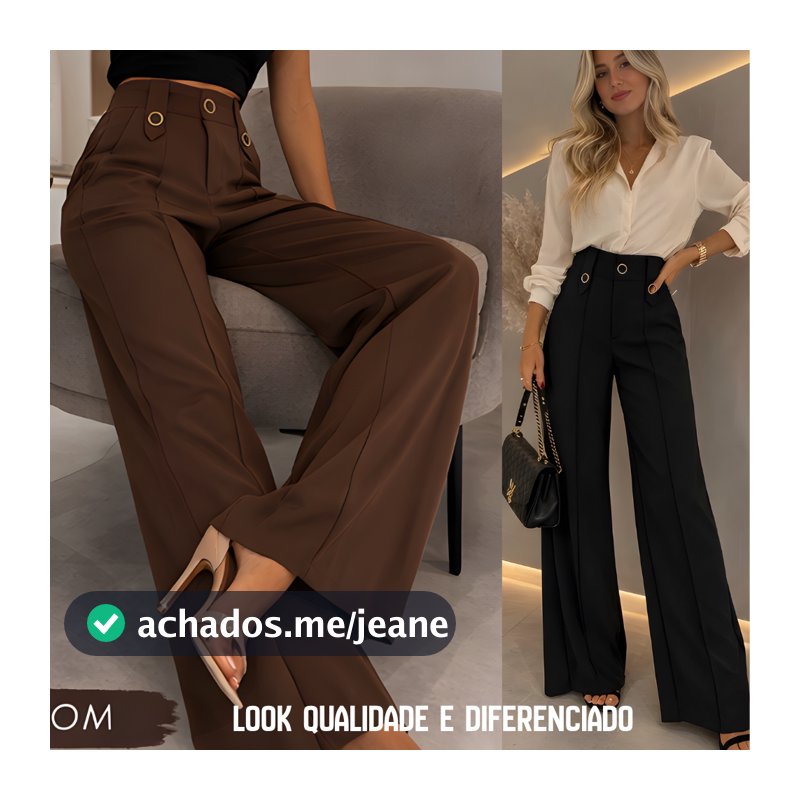 Calça Alfaiataria Feminina Cintura Alta  Elegante Social Tecido Premium Twill