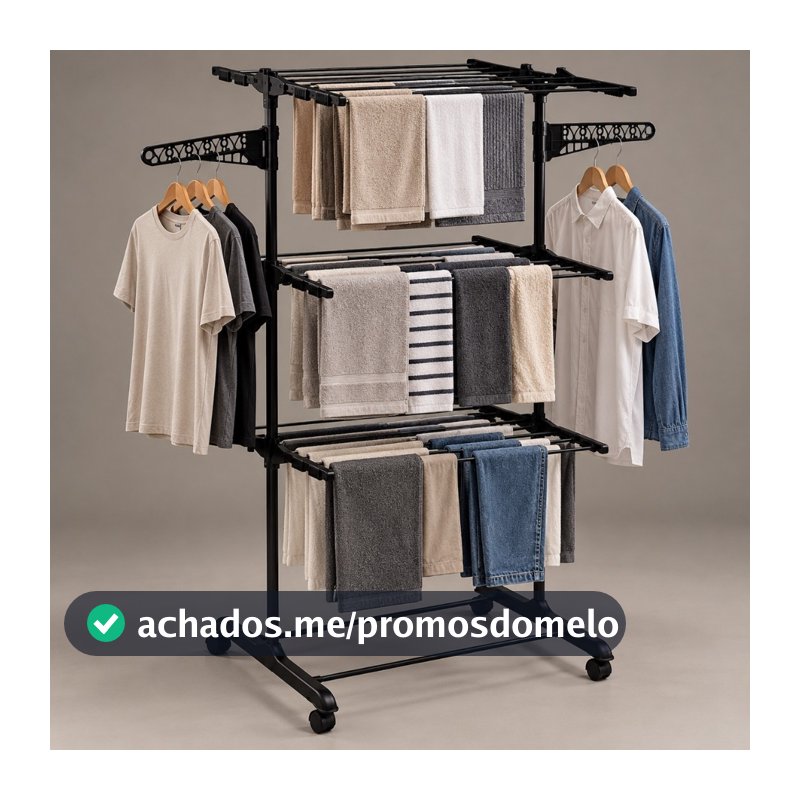 Varal De Chão 3 Andares Para Roupas e Calcinhas 4 Rodas Dobrável Reforçado e Portátil