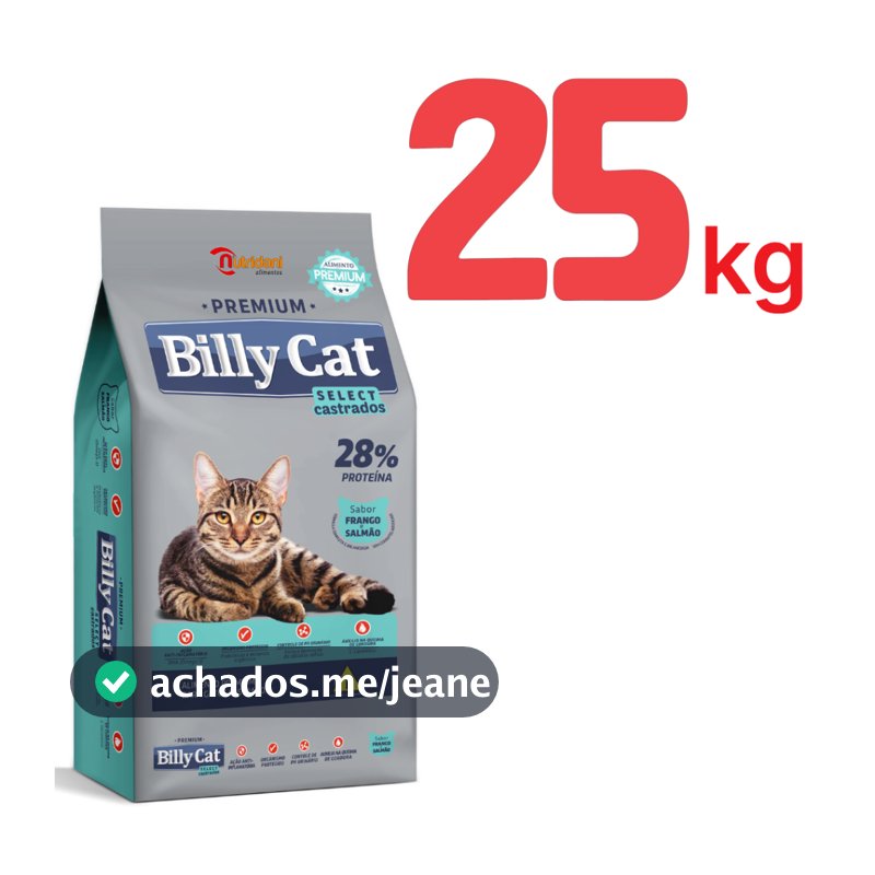 Ração Billy Cat select castrado 25kg | ração premium para gatos