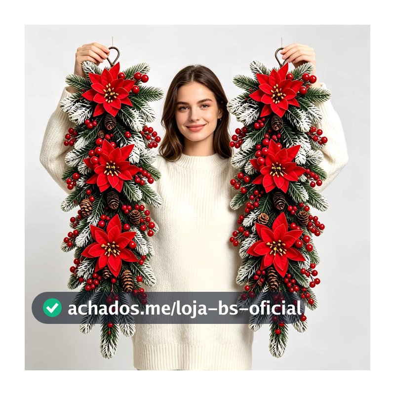 2 Guirlandas Decorativas de Natal de Alta Qualidade, Meticulosamente Elaboradas para Criar uma Atmosfera Festiva! Poinsé