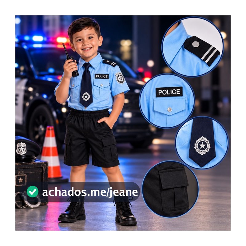 Fantasia Policial Infantil Festa Cosplay Dia Das Crianças Original Militar