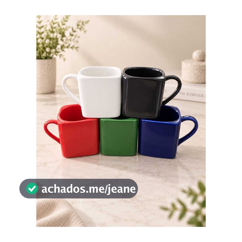 Caneca Quadrada Porcelana Chá Café  220ml Exclusiva - Linha Lisa Cores
