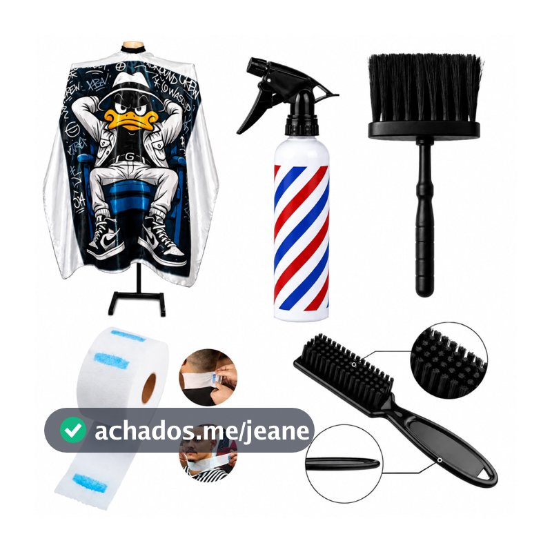 Kit Barbeiro Completo Capa Espanador Borrifador Escova Golas