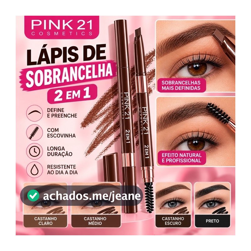 Lápis de Sobrancelha Pink 21 2 em 1 com Escovinha – 4 Cores