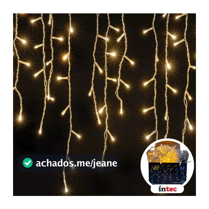 Cascata Natal Pisca 200 Leds 5m 8 Funções Fixo 110V 220V Branco Frio Branco Quente Colorido com Fio Branco Decoração