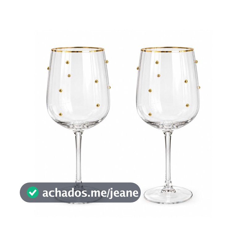 Conjunto 2 Taças de Vinho Vidro com Bolinhas Douradas Luxo