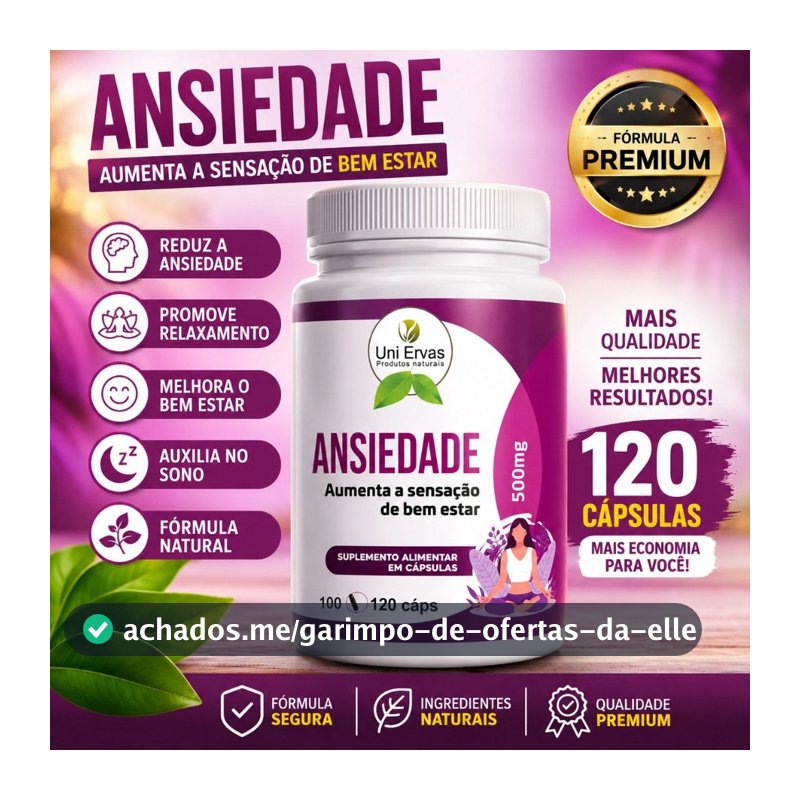 SUPLEMENTO PARA ANSIEDADE UNI ERVAS - 120 CÁPSULAS 500mg