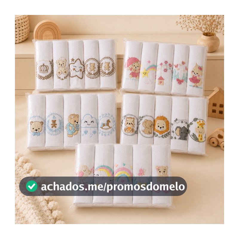 Kit Fralda De Pano Bordada 100% Algodão Tecido Duplo Fraldinha de Ombro para Amamentação Bebê 70cm