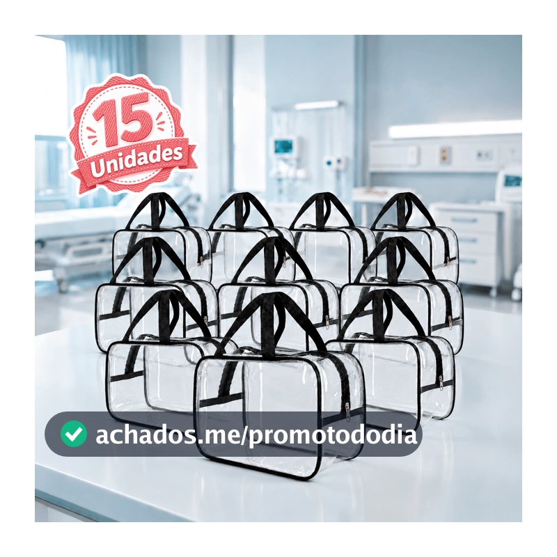 Kit 15 Unidades Necessaire Transparente Preta Enfermagem Organizador Hospitalar Feminina Masculina
