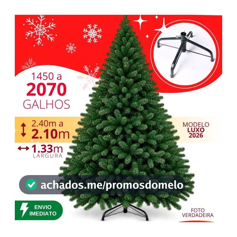 Árvore de Natal 210 cm a 240cm 1450 a 2070 Galhos Verde Super Cheia Grande Luxo Decoração de Natal 2026