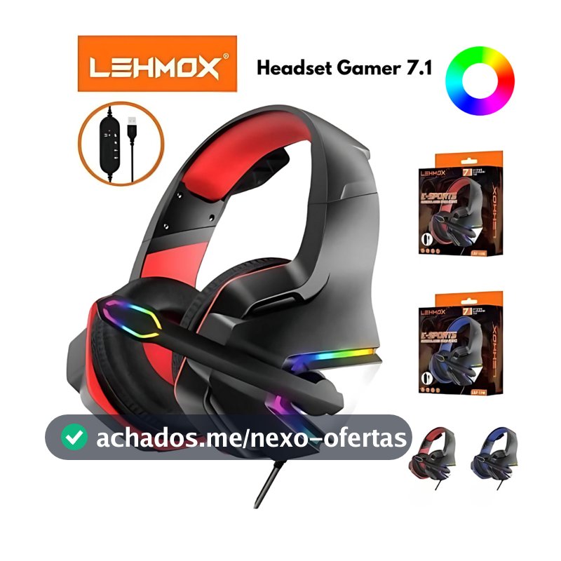 Fone de Ouvido Headset Gamer Profissional Com Mute e Volume 7.1 RGB Com Fio USB Console PC Notebook