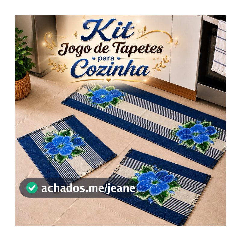 1 Kit Jogo de Tapetes para Cozinha 3 Peças Jogo Completo Piso Macio Conforto e Alta Absorção