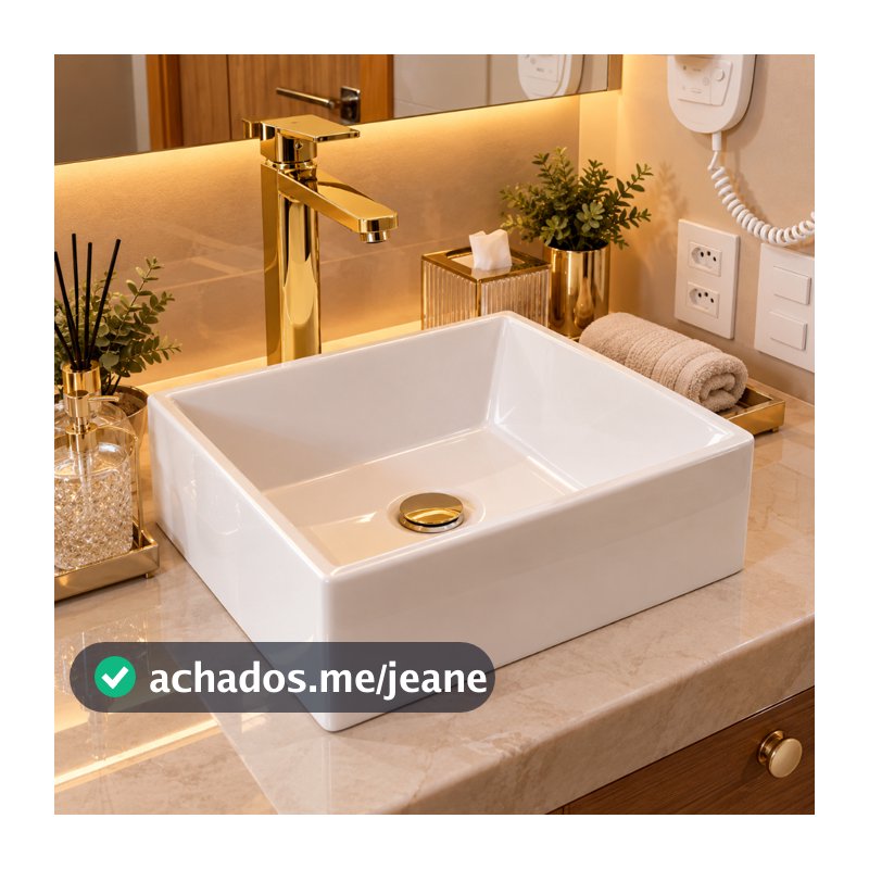 PROMOÇÃO Cuba Banheiro de Sobrepor Esmeralda 30,5x27cm Branca Mármore Sintético Lavabo Movelove