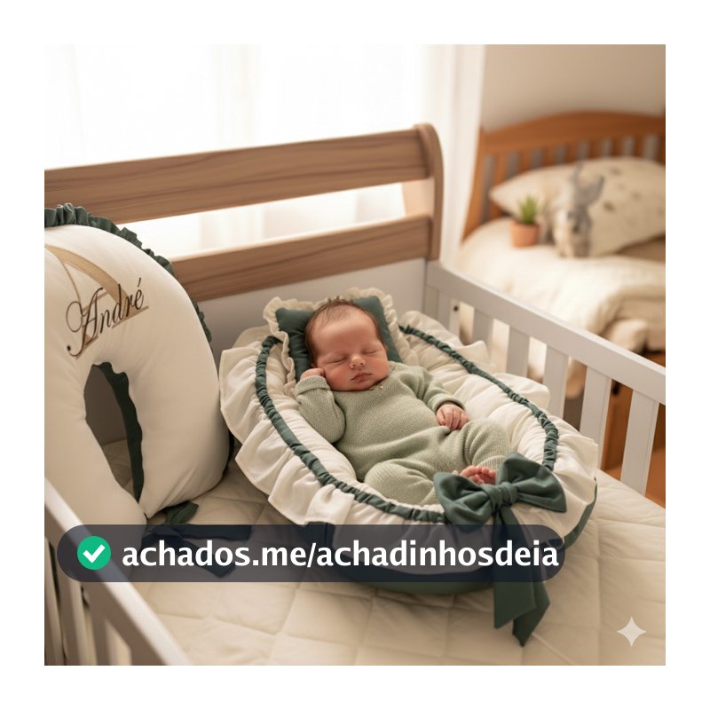 Ninho Redutor De Berço + Almofada de Amamentação com Babado e amarris PERSONALIZADO INICIAL E NOME