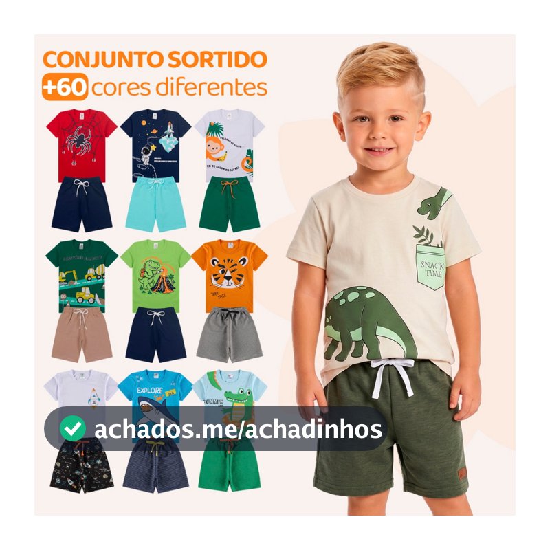 Kit Sortido 10 ou 4 Peças de Roupas Infantil Menino- 5 Camisetas + 5 Bermudas - Kit 5 Conjuntos de Roupa Verão Masculino