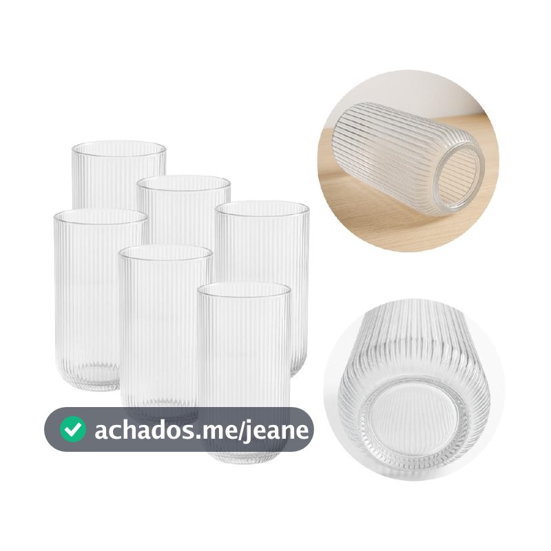 6 Copos de Vidro 450ml Canelado Sofia Elegante Versátil