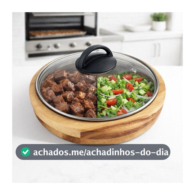 Gamela Madeira Teca Tampa de Vidro Porta Carne Churrascos Premium Servir Petisqueira Mesa Posta