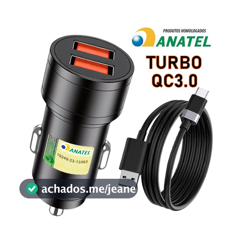 Carregador Turbo Veicular Carga Rápida com Cabo 2 Saídas USB 4.8A Cor aleatória