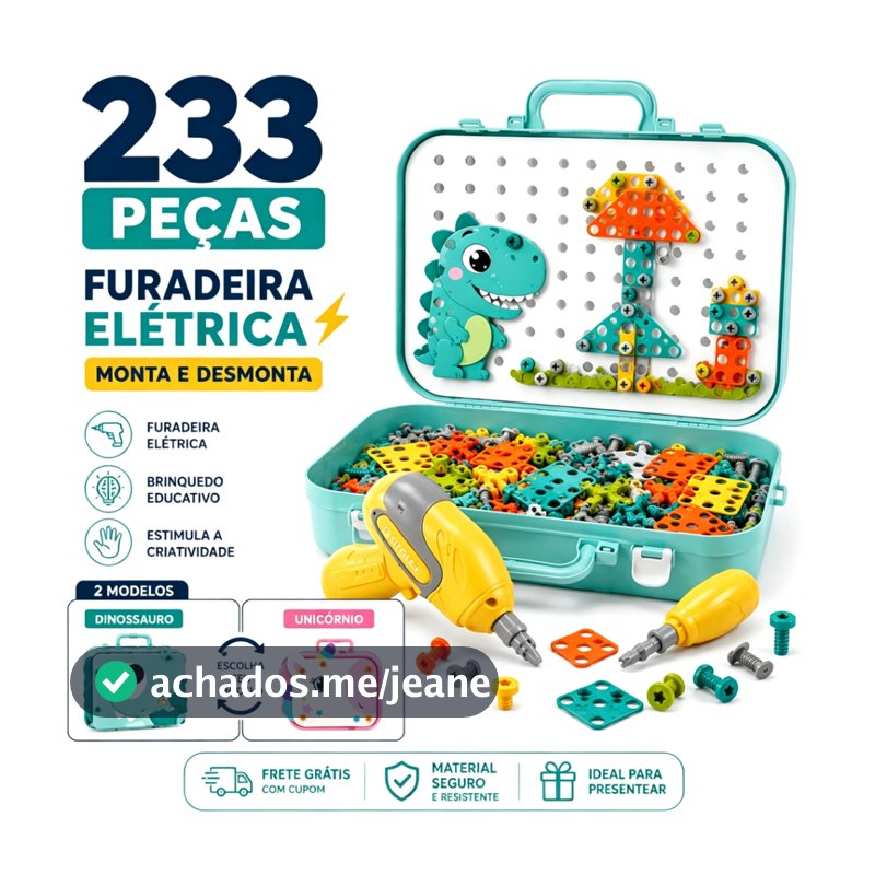Kit Ferramentas Brinquedo Educativo 233 Peças Montar Desmontar Parafuso Brinquedo para Crianças 3+ Anos Maleta