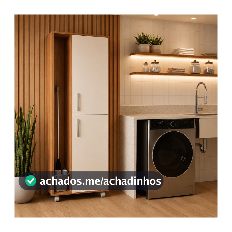 Armário Lavanderia Multiuso com Porta Vassouras 2 Portas com Rodizios Organizador com Prateleira