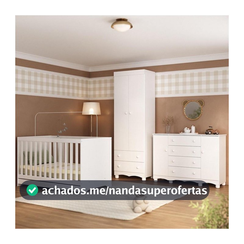 Quarto de Bebê Completo com Berço Americano 3 em 1 p/Colchão 130x70cm Dengo Multimóveis MP4596